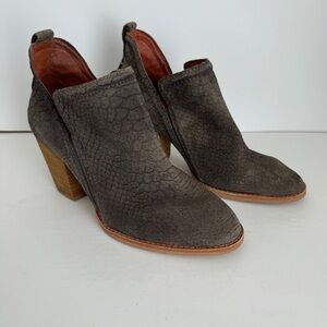 Jeffrey Campbell womens gray suede croc embossed Rosalee booties size 7.5‎